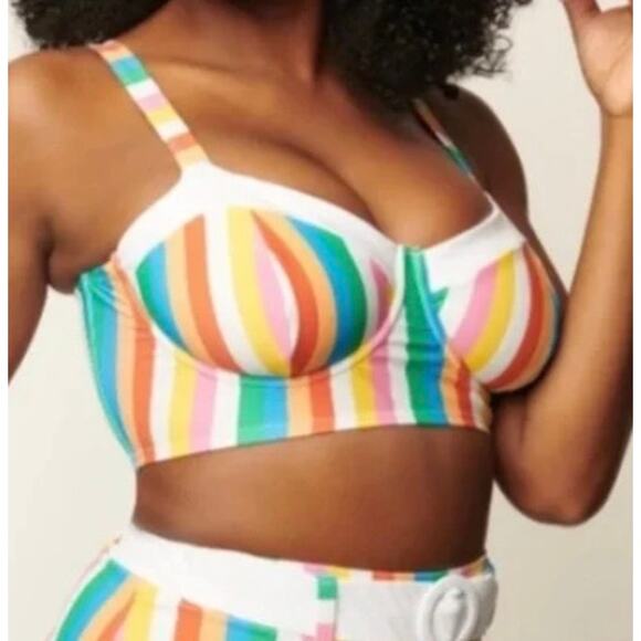 Unique Vintage Retro Rainbow Stripe UW Swim Bikini Top 1X NWOT - Picture 2 of 4